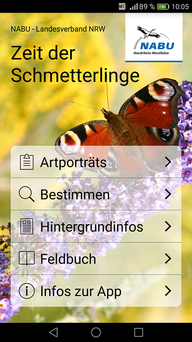 Startbildschirm der App 'Zeit der Schmetterlinge'