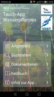 Startbildschirm der Tauch-App Wasserpflanzen