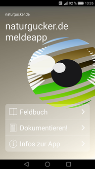 Startbildschirm der naturgucker.de-Meldeapp