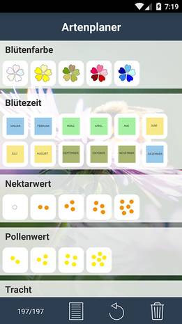 Bestimmungsschlüssel der App 'Bienenpflanzen für den Garten'