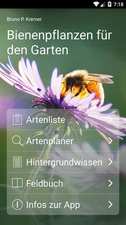 Startbildschirm der App 'Bienenpflanzen für den Garten'