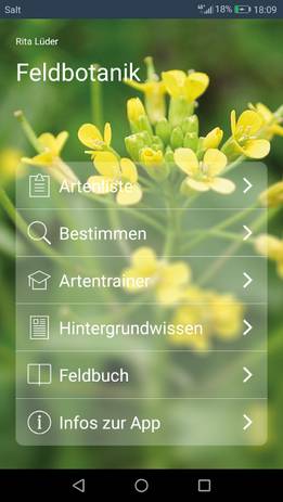 Startbildschirm der Feldbotanik-App